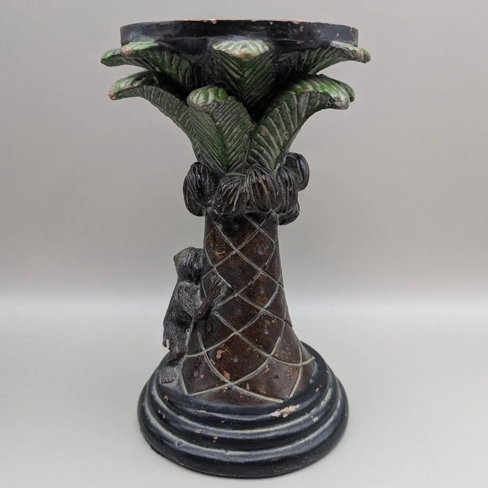 Vintage Style Monkey Palm Tree‎ Coconuts Pillar Candle Stands Holders - Set of 2